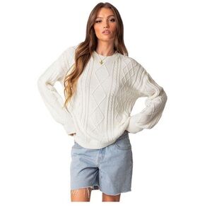 NWT Edikted Cream Cable Knit Sweater